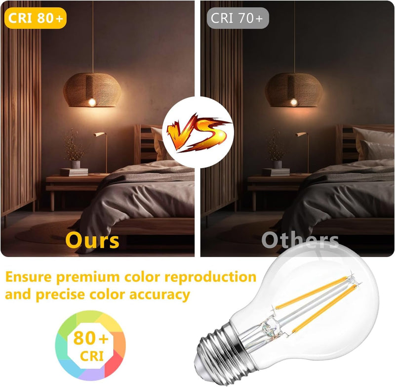 dalattin 12 Pack A19 Vintage LED Edison Bulbs, Dimmable, 60W Equivalent, High Brightness 5000K Daylight, Ultra-Bright, 8W E26 Standard Base, 800 Lumens, CRI80+, Clear Glass Filament Bulb for Home Daylight White 5000k