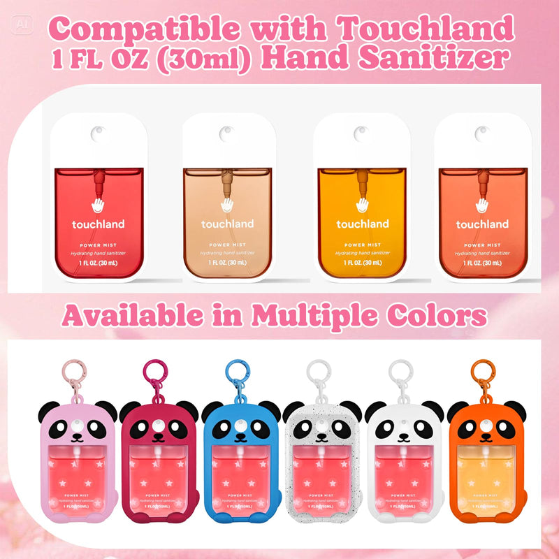 Panda Silicone Case for Touchland Hand Sanitizer Spray (1 fl oz/30ml) | Panda Design | Silicone Material | Includes Keychain | 5 Charms | White 1 Count (Pack of 1)