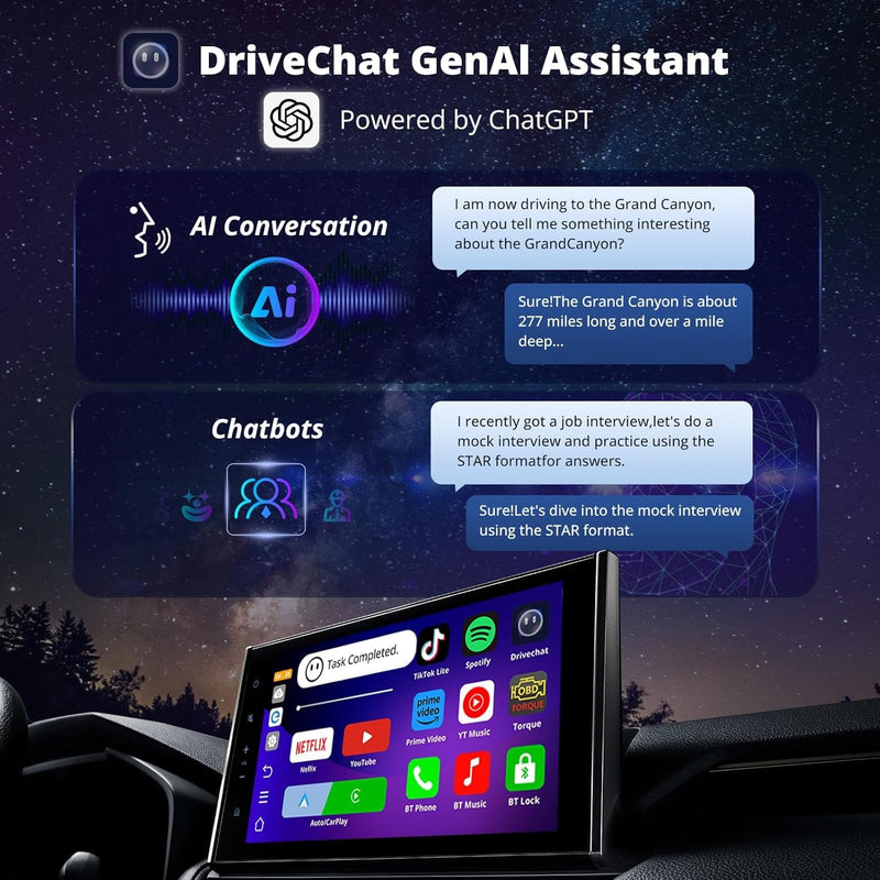 AI CarPlay Box Dual-WiFi Wireless CarPlay&Android Auto Adapter | Built-in Android Multimedia System, Video & Music Apps, Navigation, AI Voice, Support Factory Wired CarPlay/Android Auto Black