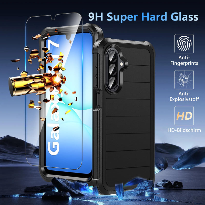 Hensinple for Samsung Galaxy A17 5G Phone Case with Screen Protector, Heavy Duty Military Shockproof Full Body Durable TPU Protective Cover Case for Samsung A17 5G (Black) Samsung A17-Black