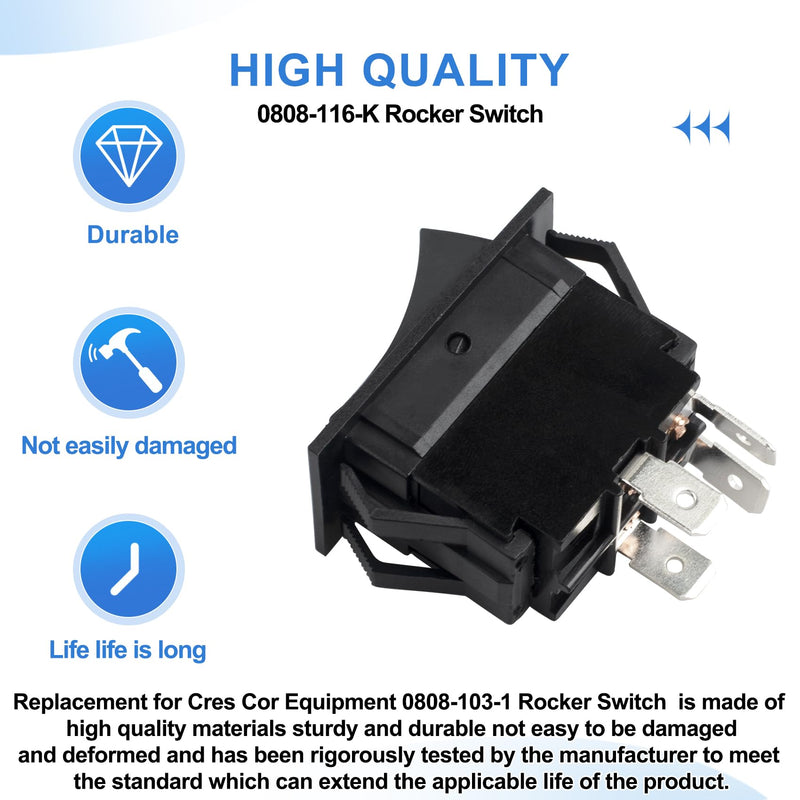 0808-116-K Rocker Switch Replacement for CRES Cor Equipment 0808-103-1 | 0808-116K, 20 Amp 125-250 Volt Switch, 7/8 X 1-1/2 DPST; Replaces 0808-113-K1, 0808-113-K, LLC Rocker Switches 77020RQ