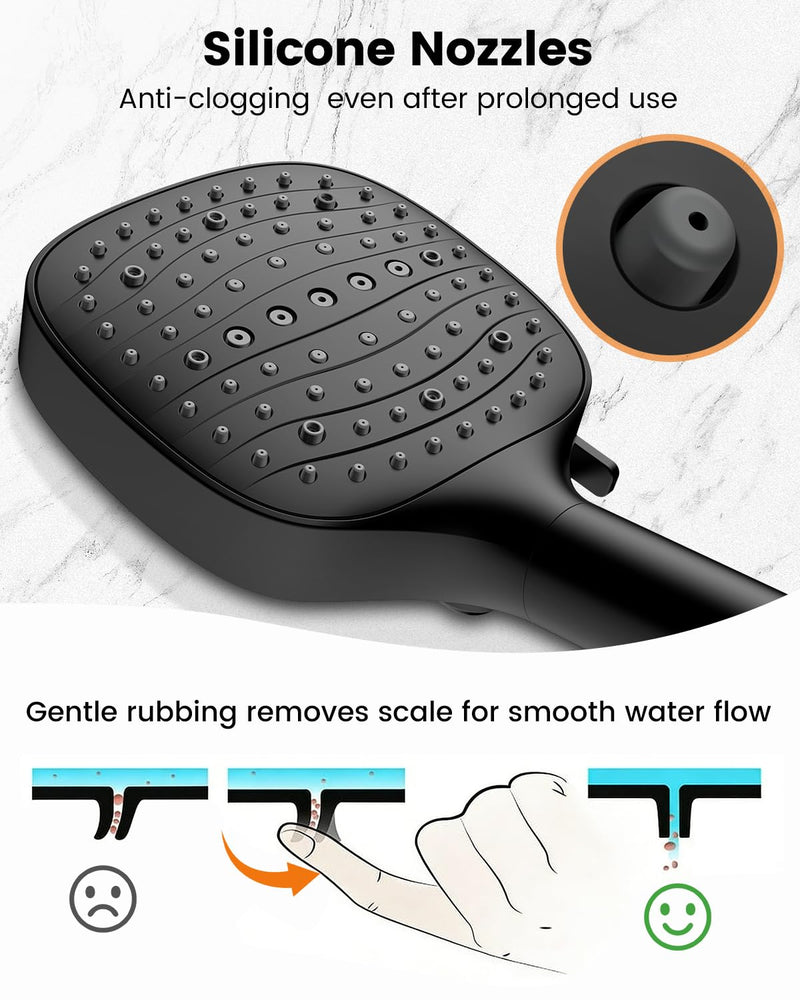 Filtered Shower Head with Handheld, High Pressure 7 Mode Black Handheld Shower Head with Hose and Filters for Hard Water, Built-in Power Wash to Clean Tub, Remove Chlorine - Reduce Dry Itchy Skin