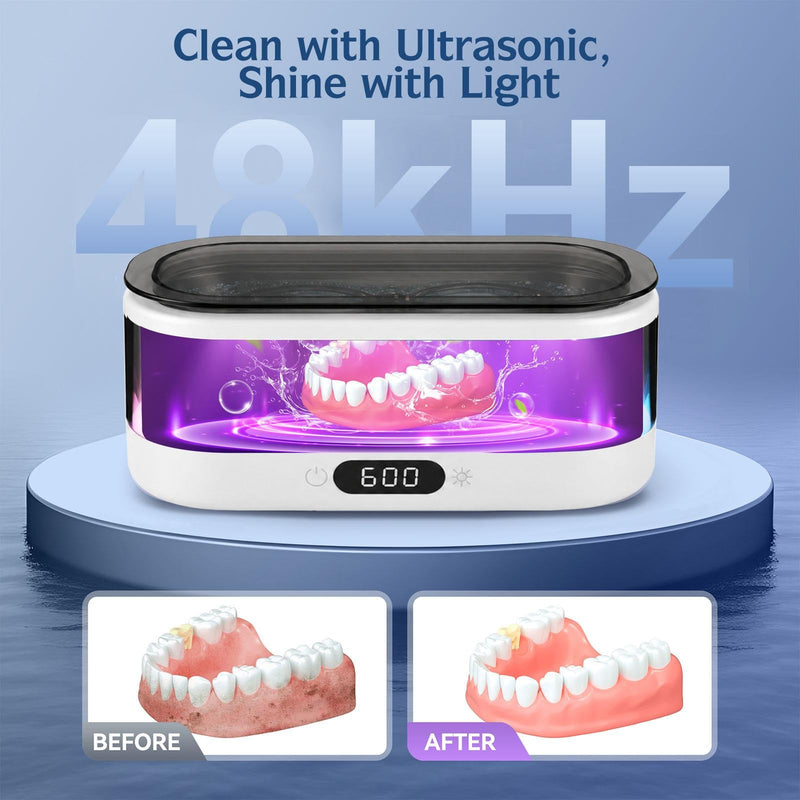 Ultrasonic Jewelry Cleaner 48KHz with RGB Lights for Eyeglasses, Rings, Watches, Dentures, 350ML 304 Stainless Steel Tank, Dual Modes Professional Sonic Cleaner Gift for Wife,Mom,Daughter White