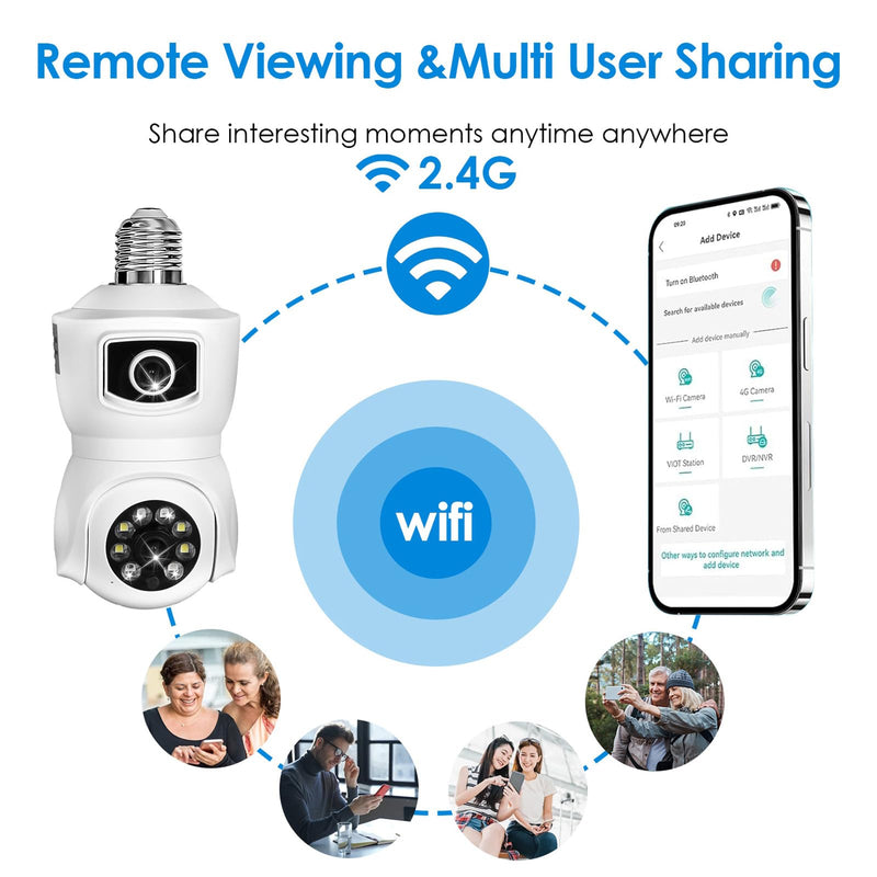 Light Bulb Security Cameras Wireless, 2.4GHz WiFi Light Socket Cam, E27 360° Light Socket Camera for Home Security, Night Vision, 2-Way Talk, Siren Alarm, Motion Detection