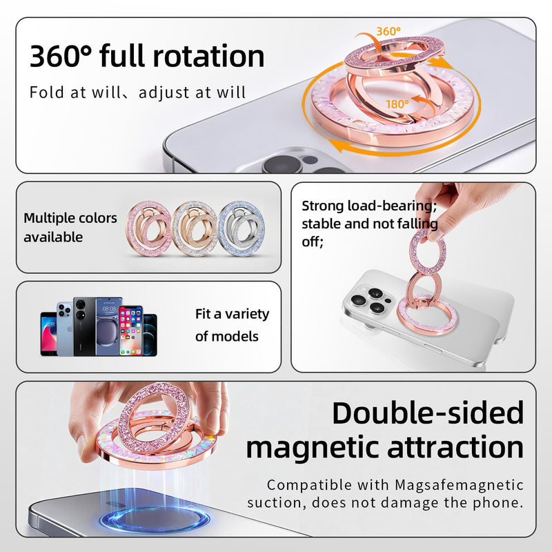Magnetic Phone Ring for MagSafe Phone Grip - [Super Magnet] Stylish Ring Holder Stand with for iPhone 17 16 15 14 13 12 Pro Max Air, Mag Safe Women Decor Accessories, Glitter Silver 2026 New