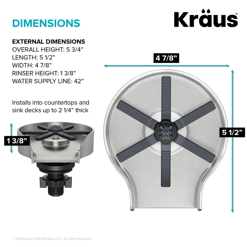 KRAUS CleanMate Glass Rinser for Kitchen Sink in Spot-Free Stainless Steel Color Finish, KGR-500SFS Spot Free Stainless Steel