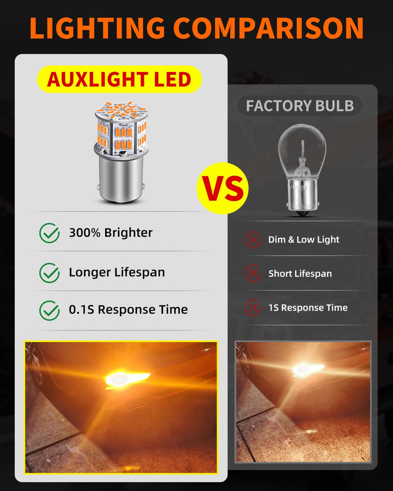 AUXLIGHT 1156 LED Bulbs 54-SMD 300% Super Bright BA15S 7506 1141 1003 LED Light Replacement for Car Truck Turn Signal Side Marker Lights & RV Camper Trailer Interior Lights, Amber Yellow(Pack of 6) 1156/ 7506/ BA15S
