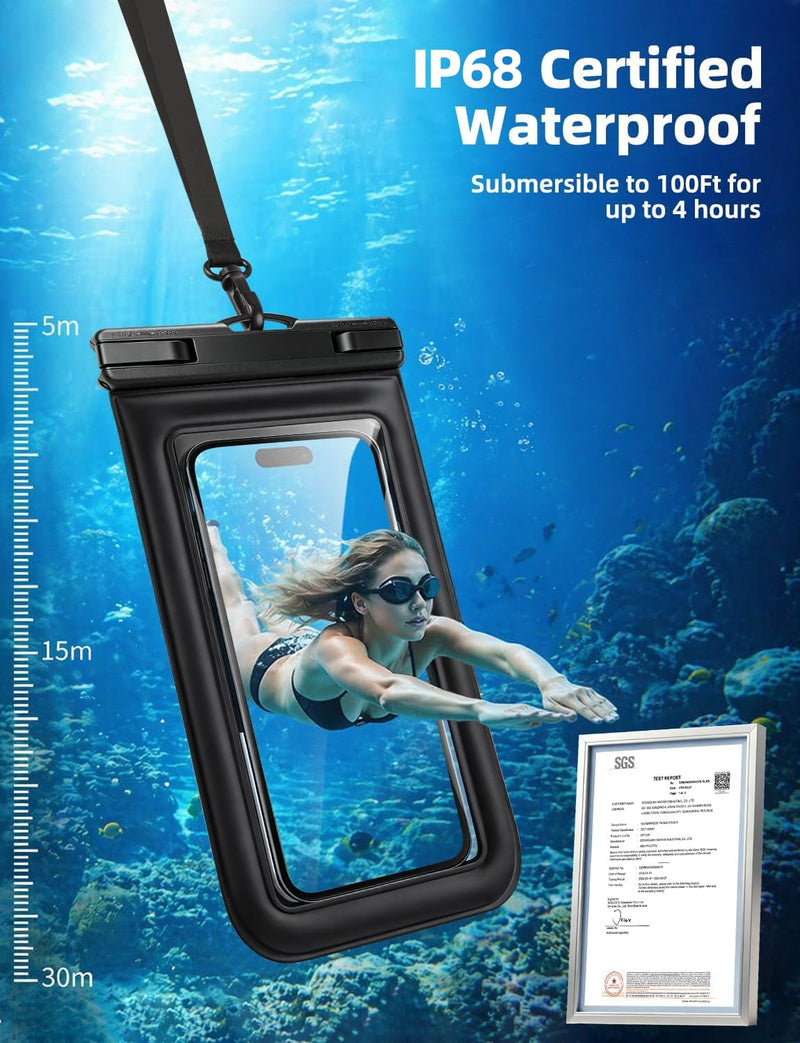 Floating Waterproof Phone Pouch 2 Pack, IP68 Dry bag Case for 6.9" Phones | Waterproof Phone Case,Floats in Water&Touchscreen,Underwater Shooting,Fits iPhone/Samsung,for Snorkeling,Beach,Kayak, Cruise 6.9 inch, 2 Pcs Waterproof Pouch