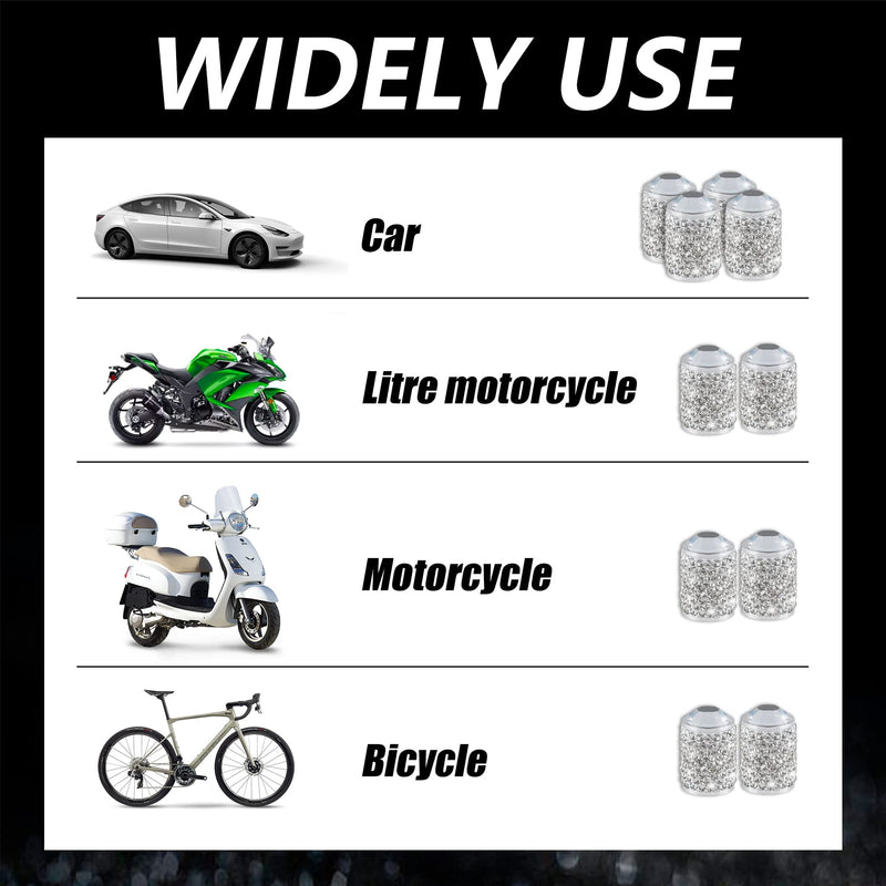 Alpmosn Car Wheel Tire Valve Caps, 4 PCS Bling Tire Valve Caps, Crystal Tire Caps Shinny Rhinestone for Women, Universal Car Dustproof Tire Valve Caps for Cars, Trucks, SUV and Motorcycles (White) White