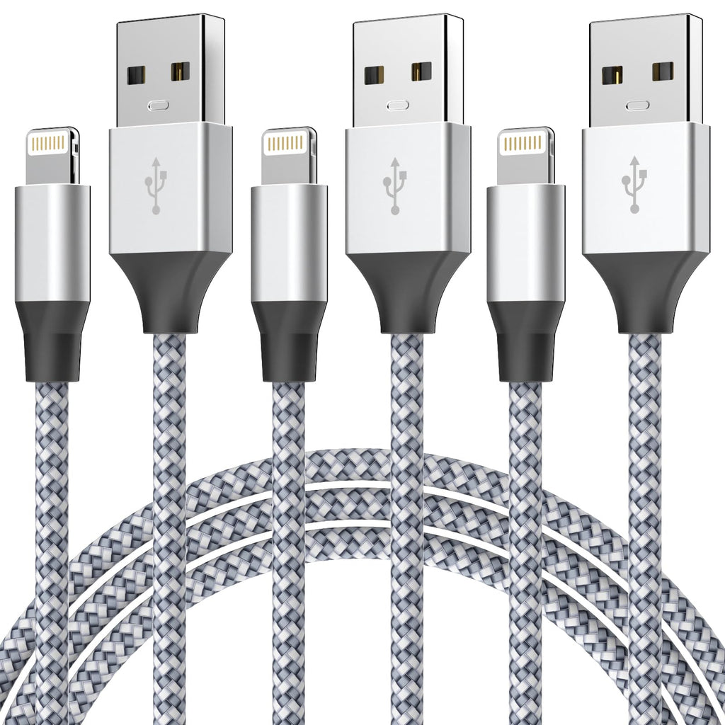 Durable iPhone Charger Cord 6ft 3Pack [Apple MFi Certified] Lightning Cable Nylon Braided Fast Charging Cable Compatible with iPhone 14/13/12 Pro Max/12Pro/11 Grey&White1