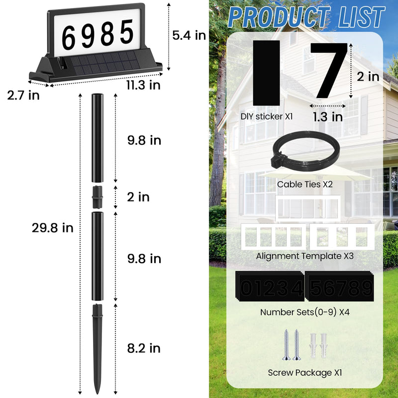 Solar Address Sign for House Numbers – Dual-Sided LED & Dual-Sided Solar Panels, 3 Color Modes, IP65 Waterproof Address Plaque, Strong Magnetic/Stake/Wall Mount, Dusk-to-Dawn for Mailbox Yard Driveway 1 Pack 3000/4000/6000K