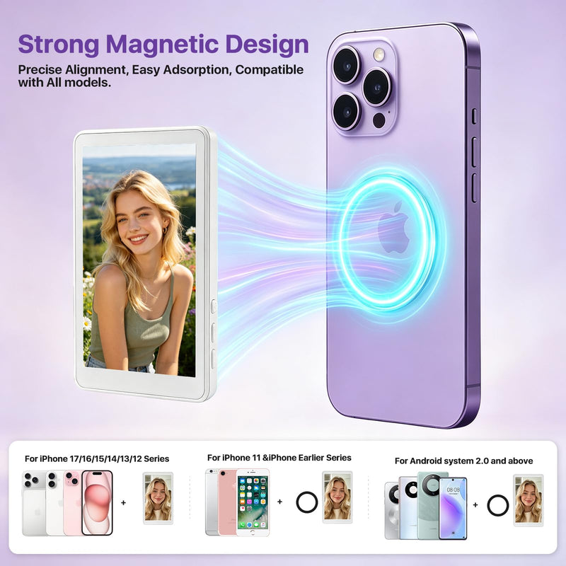 Touch Selfie Monitor Screen for iPhone 17, Magnetic Back Camera Monitor | 4K 60fps Recording, 180° Rotation, Built-in Speaker, Remote Control, 4.02" Vlog Screen for iPhone 17/16/15/14/13/12 & Android