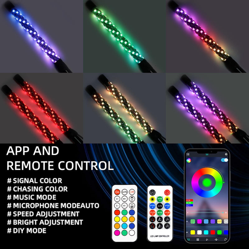 S7 2-pcs Whip Lights, LED Whip Light with App & Remote Control, Spiral RGB Chasing Lighted Antenna Whips,Whip Light for UTV ATV RZR SXS Can-Am Dune Buggy Offroad Truck (1ft) 1ft