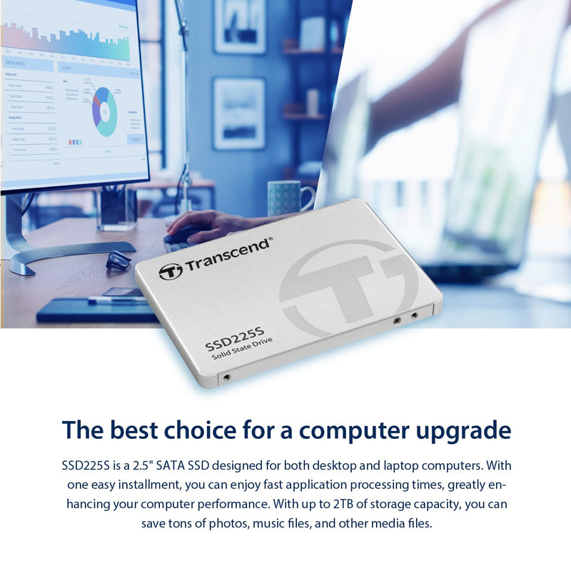 Transcend 1TB 2.5" SATA III 6Gb/s SSD, Up to 550MB/s, Compatible with PS4, Laptops, Desktops, PCs, Notebooks Upgrade, Internal Solid State Drive with SLC Cache, 3D TLC NAND, RAID Engine, LDPC Coding SSD225S
