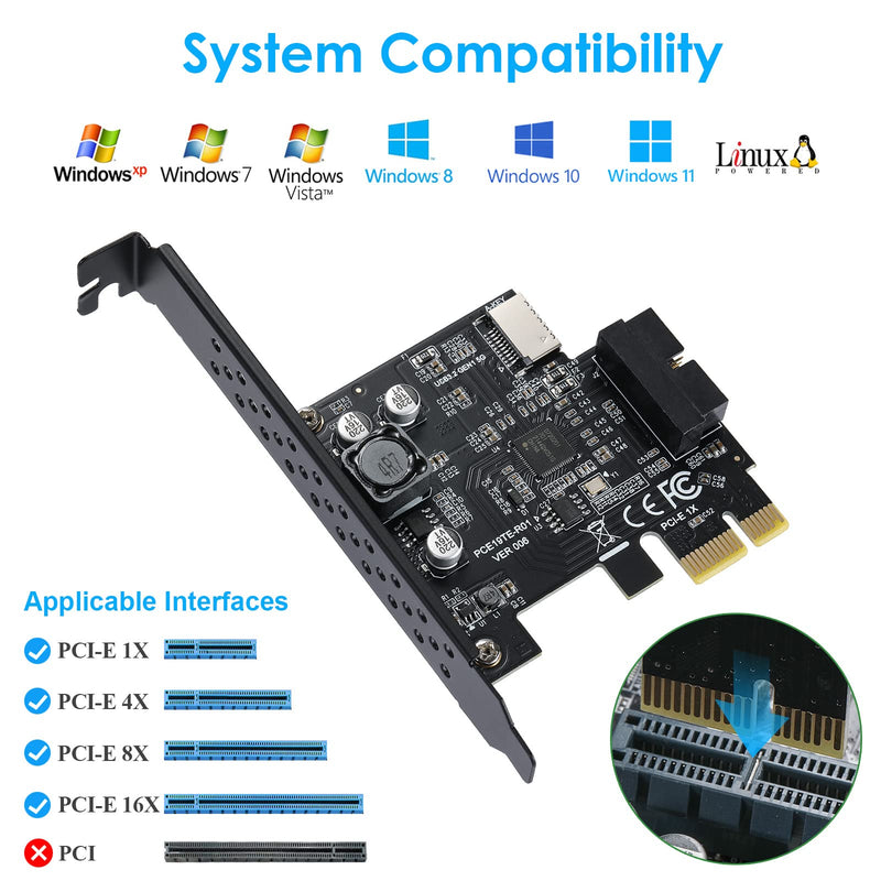 USB 3.2 GEN1 5Gbps Type-E (Key A) + USB3.0 19pin Front Panel Expansion Board, Compatible with XP/ WIN7/ WIN8 /Vista/ WIN10/ WIN11 32BIT/64BIT/ Linux.