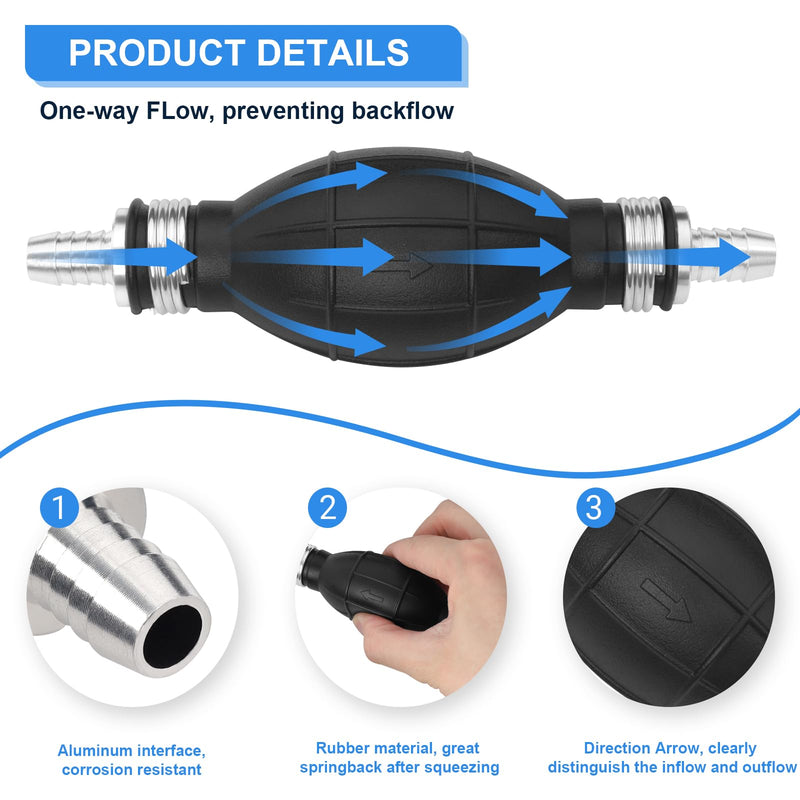 3/8" Boat Primer Bulb Marine for Outboard Motor Universal Fuel Line Hand Primer Bulb Manual Black Rubber Fuel Transfer Vacuum Pump for Gas, Gasoline,Diesel, Water 10 mm