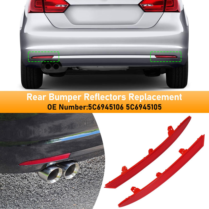 Compatible with Volkswagen Jetta Sedan Rear Bumper Reflector 2011-2014,Left Driver & Right Passenger Side Red Marker Trim Replace for 5C6945106,5C6945105,Jetta Back Reflector Light W/O Bulb 11-14 Jetta Rear Reflector