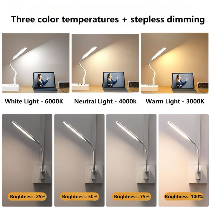 Flexible Foldable LED Reading Desk Lamp, USB Touch Portable Night Light Suitable for Bedroom Living Room Laptop Use