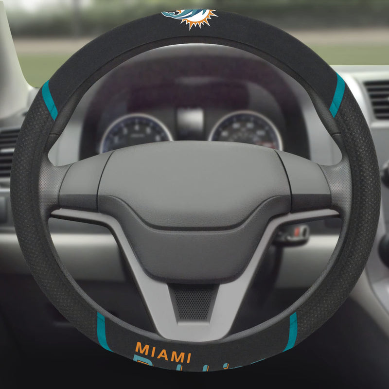  [AUSTRALIA] - FANMATS NFL Unisex-Adult Embroidered Steering Wheel Cover Miami Dolphins 15" x 15" Black