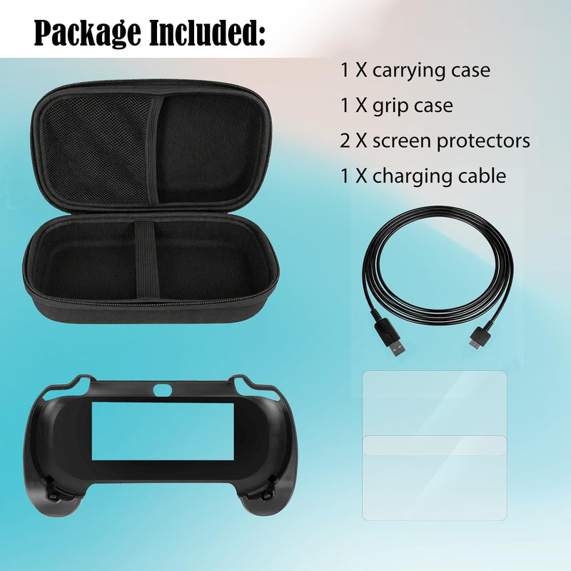 JDGPOKOO 5 in 1 Accessories Kit for PS Vita 1000, Carrying Case for PSV 1000, Hand Grip, 2 Set Screen Protectors and Charging Cable Compatible with PlayStation Vita 1000/PCH-1000 ONLY