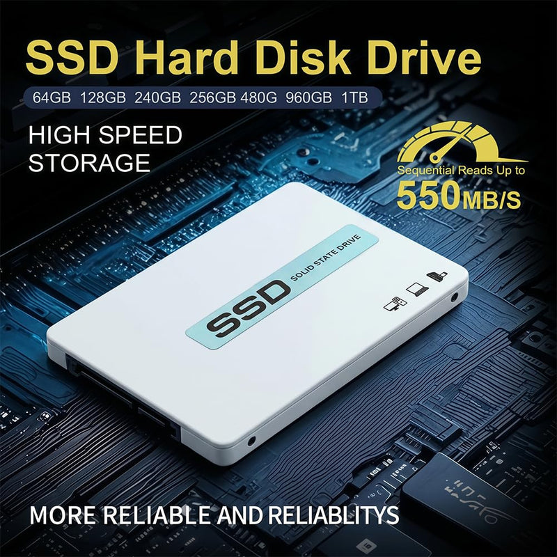 128GB SATA SSD 2.5 Inch Internal Solid State Drive, Read Speed up to 500MB/s, SATA III 6Gbps for Desktop Laptop NAS DIY External Drive - White