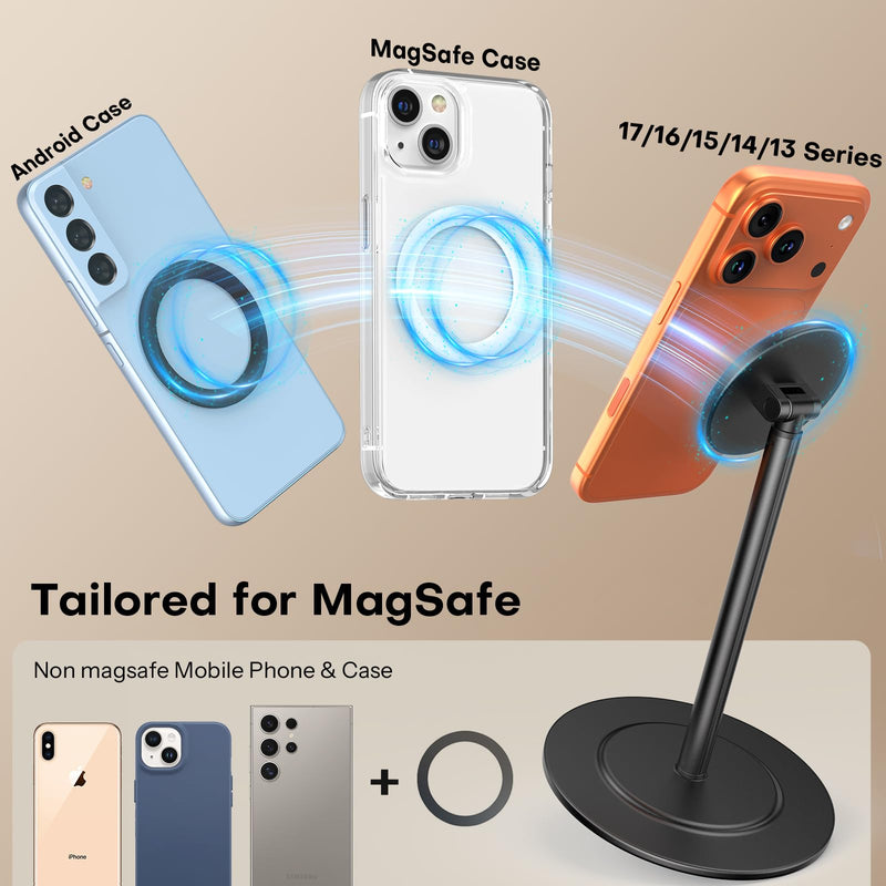 OMOTON MS06 [Sturdy Height Adjust] Magnetic Cell Phone Stand for MagSafe | Aluminum, Hands-Free, Women Men Gift, Office Desk Accessories, Anti-Slip Base for Work Calls, FaceTime, Zoom, Kitchen,Bedside