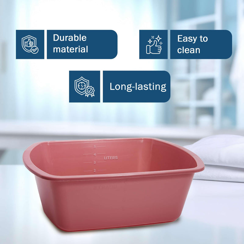 Plastic Wash Basin 2 Pack - 5 Liter Rectangle Plastic Tub with Rolled Rim - Good for Washing Limbs and Carrying Liquid - Good for Hospitals, Nursing Homes, and Medical Facilities Pack of 2