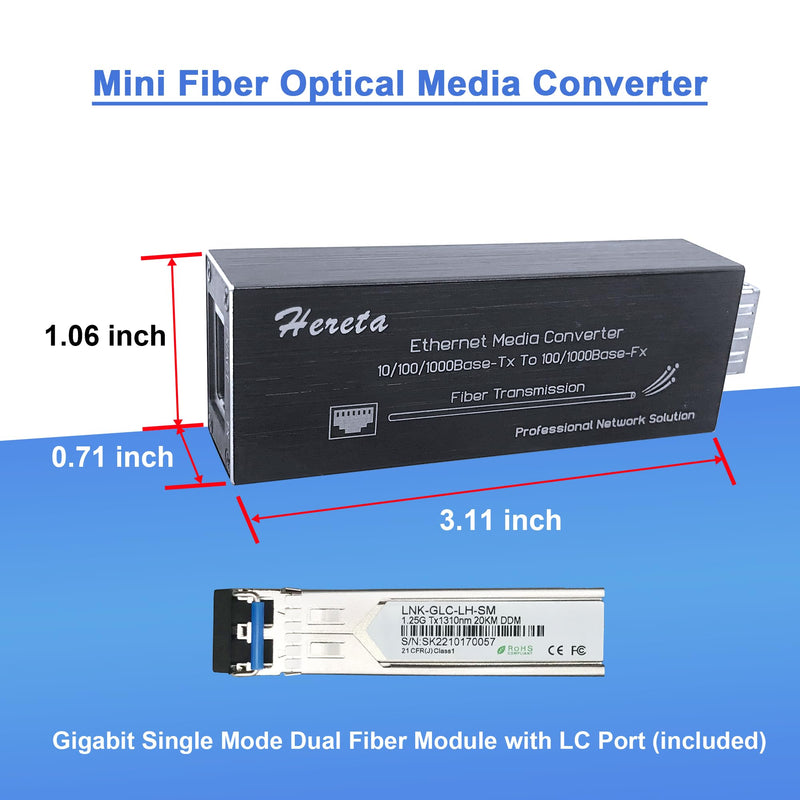 Industrial Gigabit Fiber Media Converter with Single Mode Dual Fiber SFP/LC Module 10/100/1000Base-TX to 100/1000Base-Fx Mini Ethernet Media Hardened Converter USB Type C Power Input