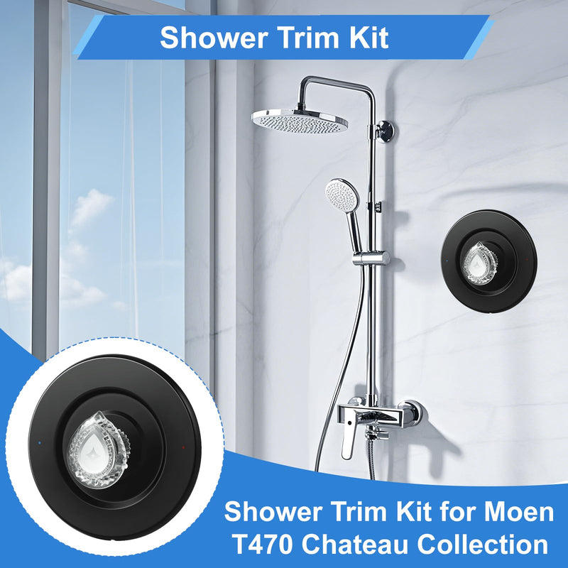 Matte Black Shower Trim Kit, Compatible with Moen T470 Chateau Shower Trim Kit for 1225 Trim Kit, With 1225 Replacement Cartridge, 104421 Removal Tool, Escutcheon, Tubes, Shower handle and Screws