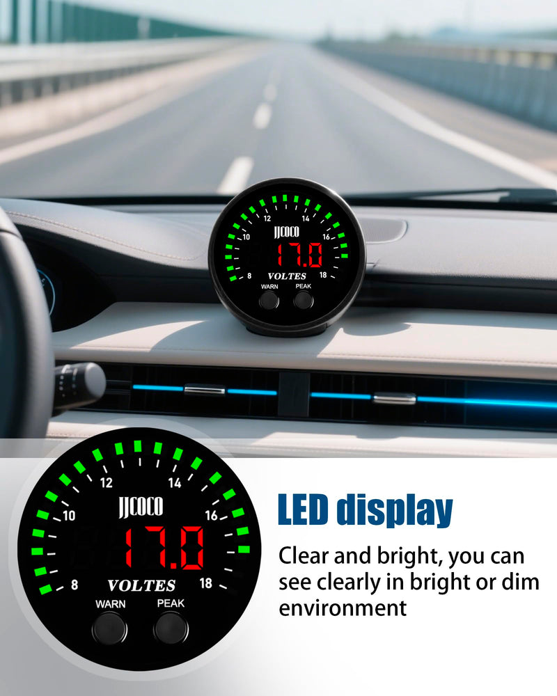  [AUSTRALIA] - 8~18V Voltmeter Gauge Digital Volt Gauge 12V/24V DC LED Display Voltage Meter Kit with Mounting Bracket for Car Truck Vehicle Automotive 2-1/16" 52mm Round Green+Red