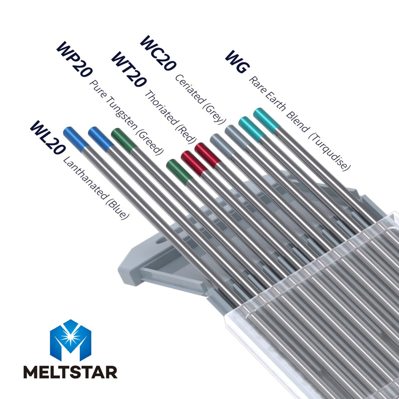 TIG Welding Tungsten Electrodes Mix Set, 5 Color Markings Red Green Blue Turquoise Grey, 1/16" x 7" 10 Pack 1/16” x 7” Multicolored