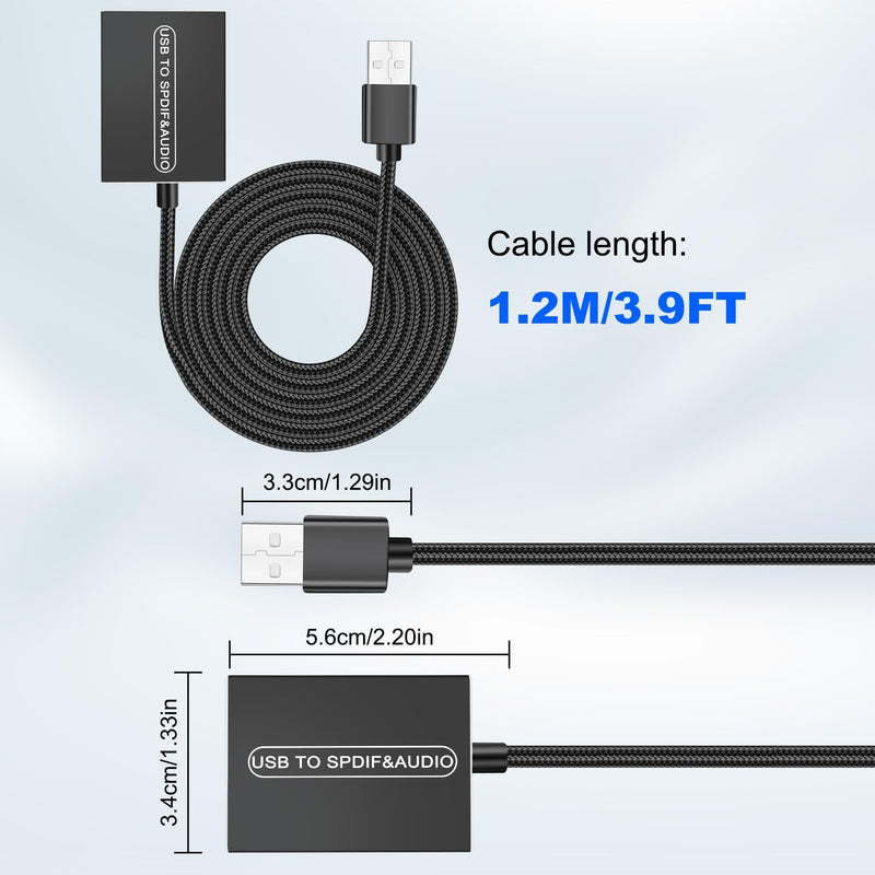 XMSJSIY USB to Optical SPDIF Toslink & 3.5mm Jack Audio Adapter Converter for TV, PS5, PS4, PC, Laptop,Smartphone to Sound Box Amplifier -1.2M/ 3.9FT 1 PCS