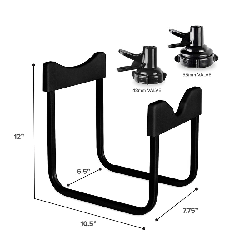 Brio Stainless Steel 3-5 Gallon Water Jug Stand and 2 Dispenser Valves, Rust-Resistant Non Slip Water Stand with BPA Free Fast Flow Water Spout Fits BOTH 48mm and 55mm Bottles 2 CAPS INCLUDED (Black) Black