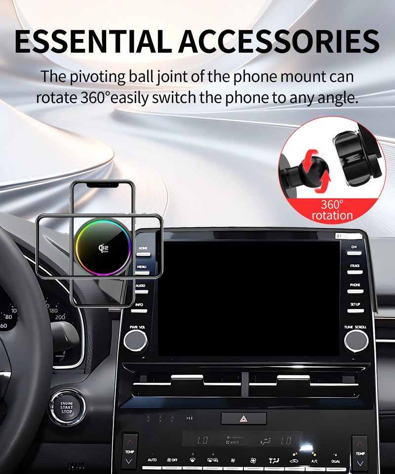 25W Car Mount Charger for Toyota Avalon 2019-2022 9-Inch Screen | 2019-2022 Toyota Avalon Qi2.2 25W MagSafe Fast Charging Cell Phone Holder Accessories,with Cooling Fan＆54W Fast Adapter