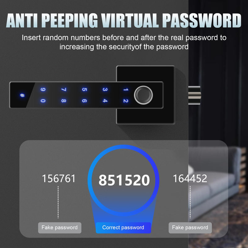 Fingerprint Door Lock, Keyless Entry Lock with Handle, Smart Door Knob with Keypad for Bedroom Hotel Office, Biometric Door Lock with App Control