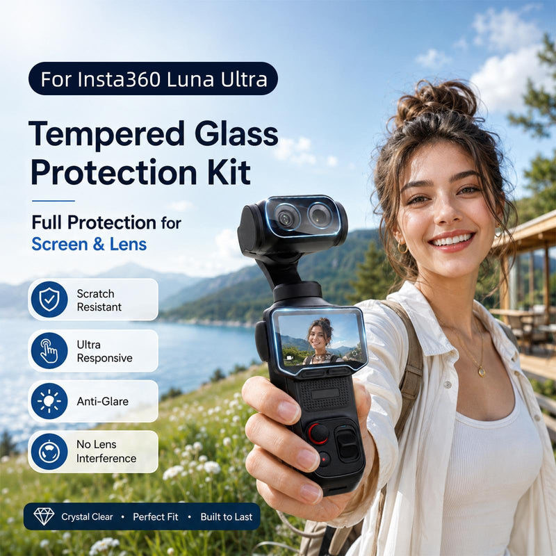 PULUZ Screen Protector & Lens Protector for Insta360 Luna Ultra, 9H HD Tempered Glass Screen Film, Ultra Clear Anti-Scratch Anti-Fingerprint Camera Screen & Lens Protection Set (Transparent)