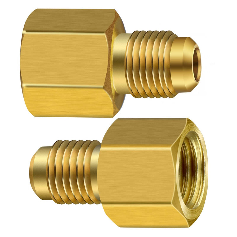 6 Pieces 6015 R134A Brass Refrigerant Tank Adapter to R12 Fitting Adapter 1/2 Female to 1/4 Male Flare Adaptor Valve Core and 6014 Vacuum Pump 1/4 Inch Flare Female to 1/2 Inch Male