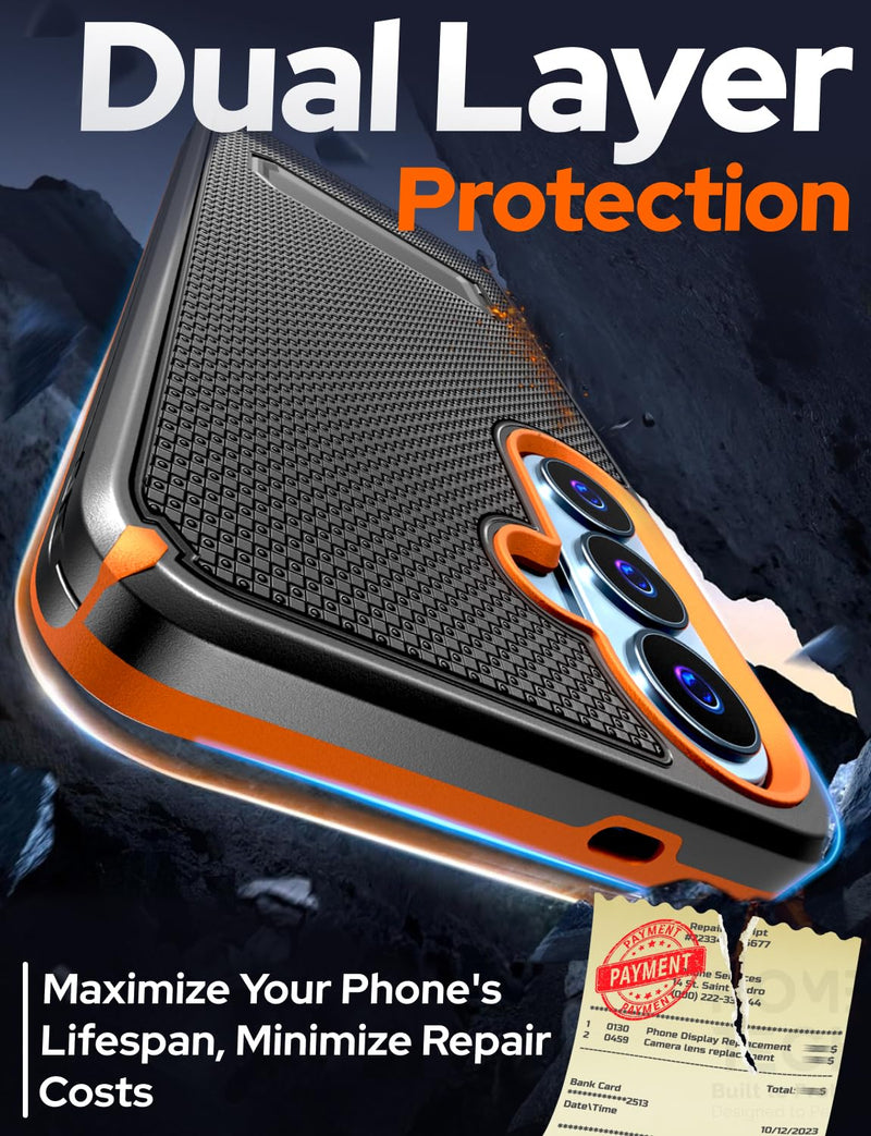 Designed for Samsung Galaxy S26 Plus Case with Belt Clip Holster | Rugged Cover with Strong Magnet & Kickstand Heavy Duty Combo - Black & Orange