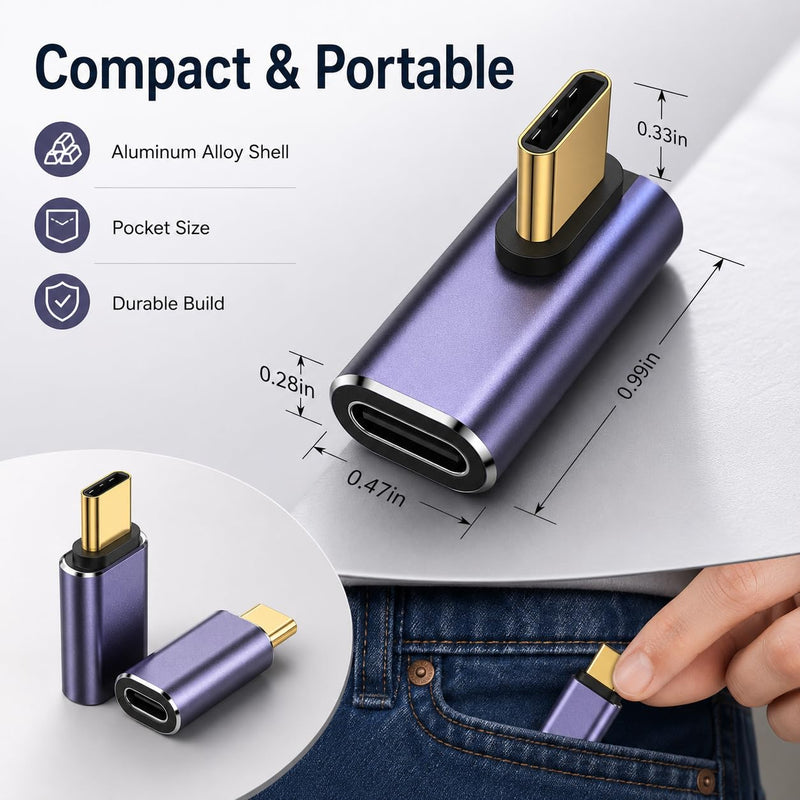 2 Pack Left Right 90 Degree USB C Adapter Thunderbolt 4 USB4 40Gbps 100W PD Fast Charging 8K Video L Shape Type C Extender Connector for Laptop Phone VR