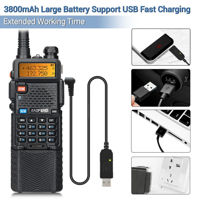 Baofeng UV-5R 8W Ham Radio Long Range Handheld VHF UHF High Power Two Way Radio Dual Band 3800mAh Li-ion Battery Walkie Talkie with Programming Cable Full Set