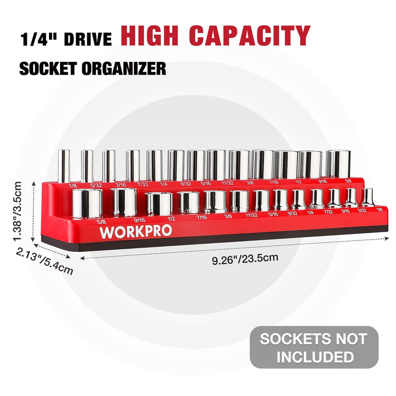 WORKPRO 1/4-inch Magnetic Socket Organizer Set, 2-Piece SAE & Metric Socket Holders, Holds 52 Standard and Deep Sockets for Tool Box, Tool Carts (Sockets Not Included) 1/4" SAE&Metric
