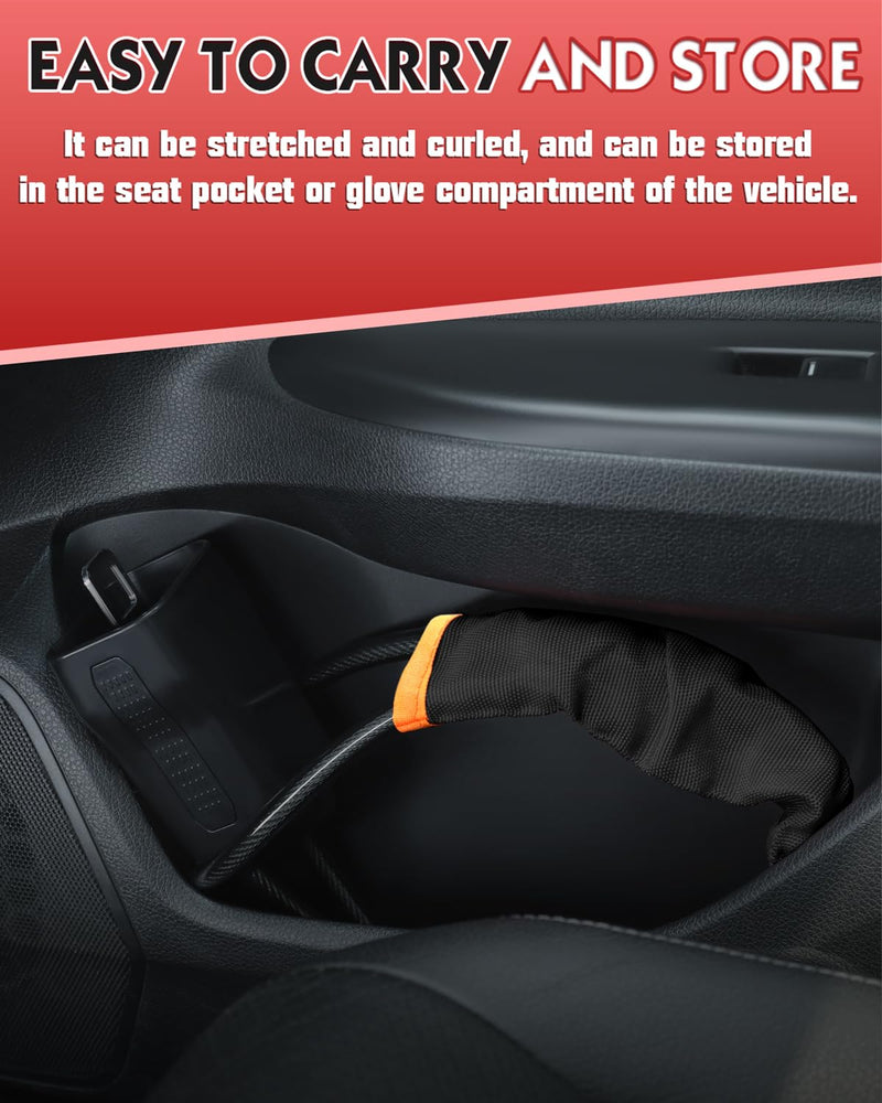 Steering Wheel Lock Anti-Theft Device, Adjustable Car Security Lock with Seat Belt Design, 10 mm Braided Steel Cable, Universal Fit for Cars, SUVs, Trucks, Vans Black