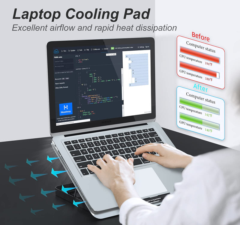 ICE COOREL Aluminum Laptop Cooling Pad, Laptop Cooler Stand with 7 Height Adjustable, Laptop Fan Cooling Pad for Laptop 12-15.6 Inch, Notebook Cooler Pad with Two USB Port (Silver) Silver