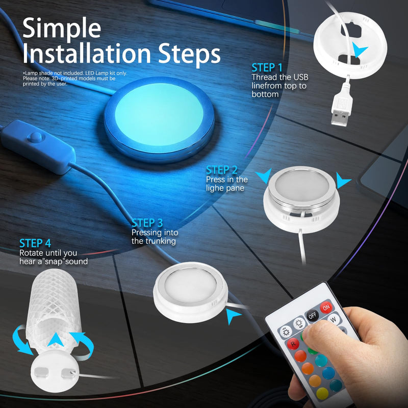 6 Pack RGB Remote Control LED Lamp Kit 001 for Bambu lab A1 mini/A1 MH001, Color Storage, Dimming, 5V USB Puck Light Set DIY Hardware Spare Parts for Makerwold 3D Printed Light Projects 6
