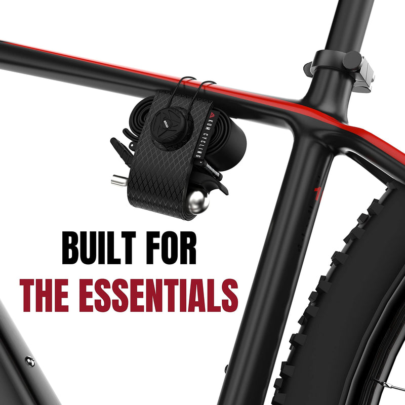KOM Cycling Mountain Bike Frame Carrier Strap, so You can Carry Your Spare Tube and Puncture Repair Tools with You Everywhere — Most Secure Option on The Market Stealth Black