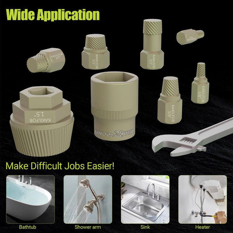 1.5'' Tub Drain Extractor, 8PCS Pipe Nipple Extractor Set with 1-inch Socket, Remove the Old, Broken, Stubborn, Rusted Drain Tub Bathtub Stopper, Strong Grab Plumbing with Storage Case 8 Pieces