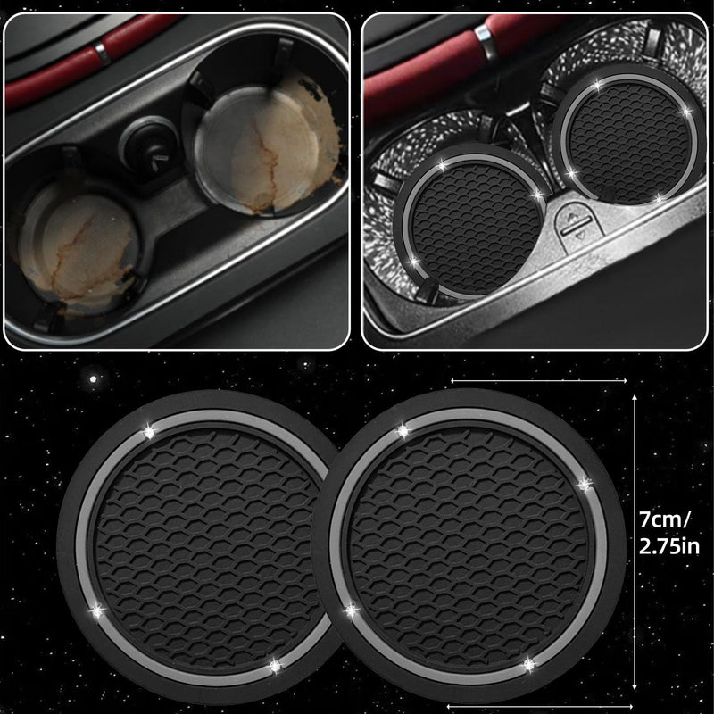 NBTEPEM 6 PCS Bling Car Accessories Set, Leather Steering Wheel Covers Universal 14.5-15 inch, Center Console Cover, Seat Belt Cushion, Cup Holder Coaster (Gray) Gray
