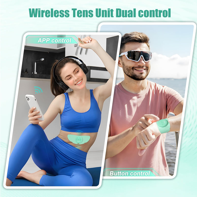 Wireless Tens Unit Muscle Stimulator for Pain Relief, 26 Mode 25 Intensity APP Controlled Bluetooth Wireless TENS & EMS Muscle Stimulator - Used to Relieve Pain in All Parts of The Body (Green) Green