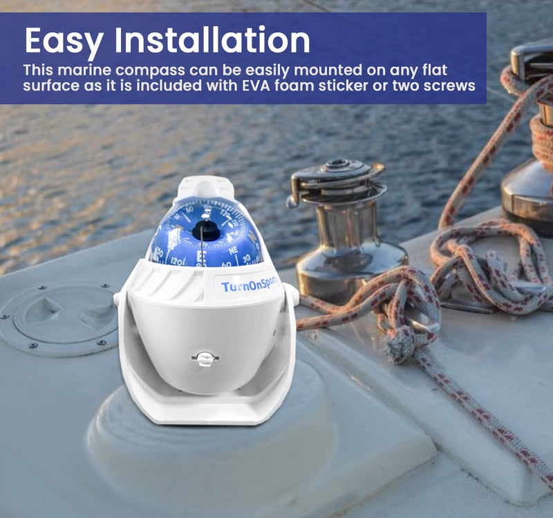Boat Compass Dash Mount Flush - Boating Compass Dashboard Suction - Navigation Marine Compass Boats Surface Mount - Illuminated Dashboard Compass Ship - Electronic Sea Compass White