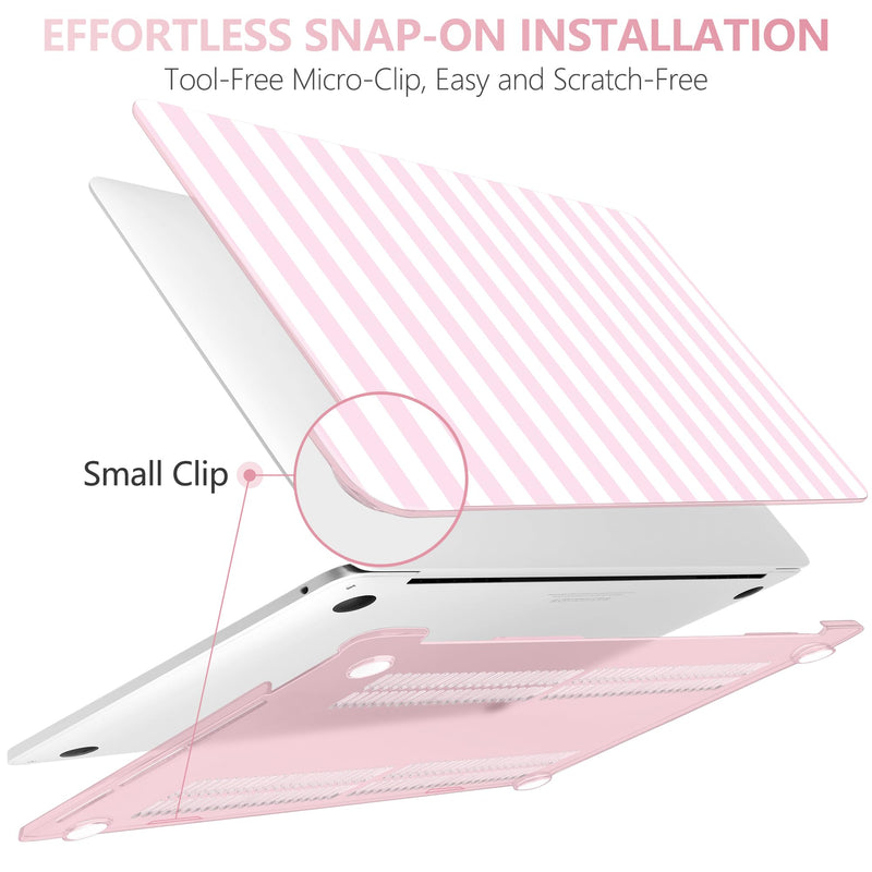Case for MacBook Pro 13 Inch (2026-2020 Models A2338 M2 M1/A2251/A2289), Pink & White Stripes Hard Shell Case with Keyboard Protector, Compatible with Retina Display and Touch Bar